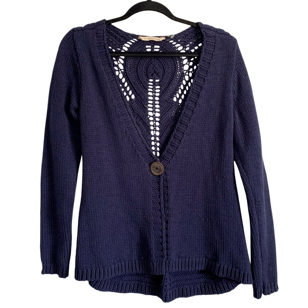 Soft Surroundings Cotton Blend Single Buttoned Front Knit Cardigan